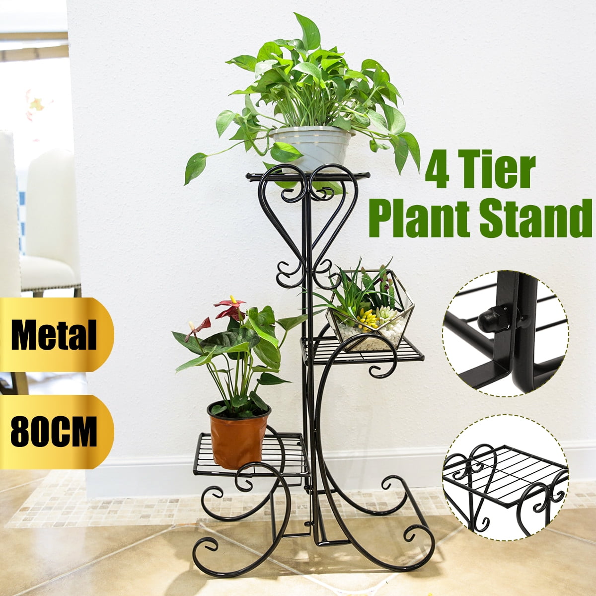 Metal Shelves 4 Potted Flower Plant Pot Stand Indoor Outdoor Garden Decoration Walmart Com Walmart Com