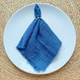 thumbnail image 1 of Xiao Hua Servilletas de tela de 42 x 42 cm (juego de 4), de gasa de lino con flecos, reutilizables, suaves y con flecos, para cenas, fiestas, Navidad y bodas (azules)., 1 of 4