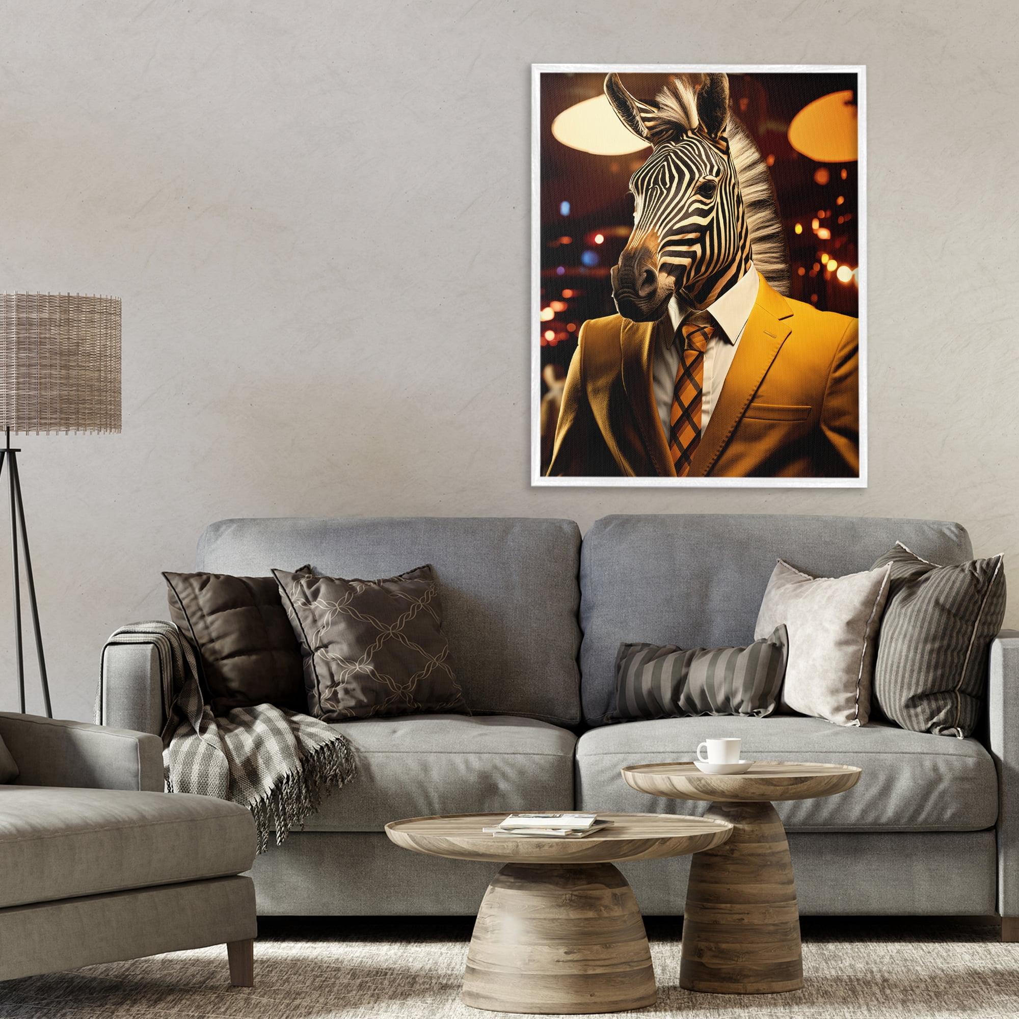 Stupell Industries Trendy Debonair Zebra White Framed Giclee Art, design by Ray Powers
