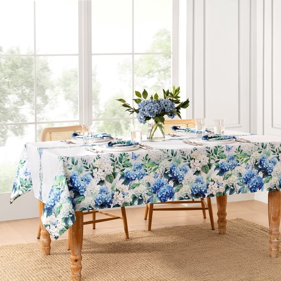 Elrene Home Fashions Hydrangea Bloom Floral Double Border Tablecloth, Multi, 60" x 84"