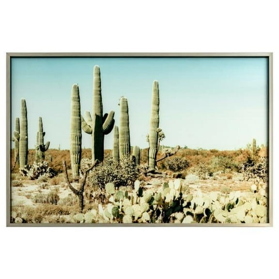 Yosemite Home Decor "Saguaro" Tempered Glass/Wood Photographic Art in Green