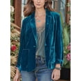 thumbnail image 3 of Women'S Velvet Blazer Jacket Casual Button Up Long Sleeve Cardigan Suits Business Coat with Pockets Peacock Green M, 3 of 4