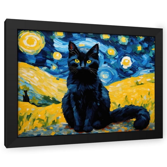 Stephen Chambers 24x19 Black Modern Wood Framed Wall Art Titled - Black Cat 3