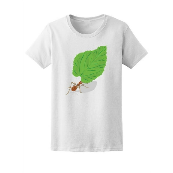 Cute Ant Cartoon Holding A Leaf T-Shirt Women -Image by Shutterstock, Female Large