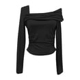 thumbnail image 4 of BUIgtTklOP Women's One Off Shoulder Long Sleeve Top Ruched Going Out Tops Slim Fit Y2K Shirt Crop Top, 4 of 5