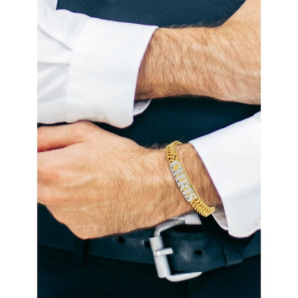 Personalized Sterling Silver or 14K Gold Plated Sterling Silver 9-inch "CHRIS" Rectangular Bar Bracelet with Beading