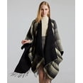 thumbnail image 5 of StylesILove Women Reversible Plaid Fringe Knitted Open Front Poncho Cape Oversized Cardigan Cozy Wrap Shawl for Fall and Winter (Black), 5 of 6