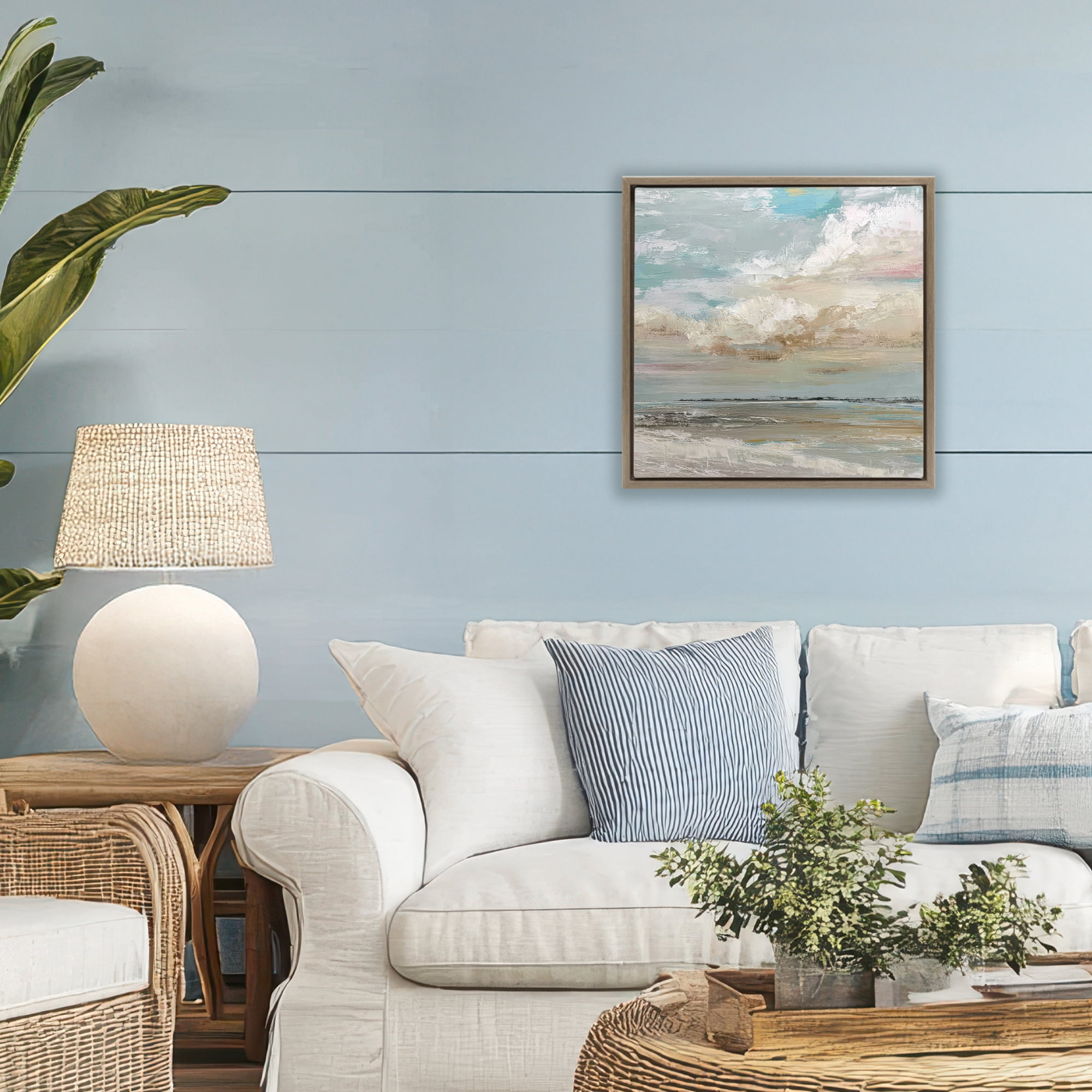 Stupell Industries Cloudy Beach Brushstrokes Brown Framed Floater Canvas Wall Art, design by Kim Curinga