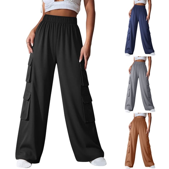 Hurxie Women Cargo Pants Baggy Y2K Clothing Multi Pockets High Waist Loose Straight Leg Pants Vintage Clothes Gray,XL