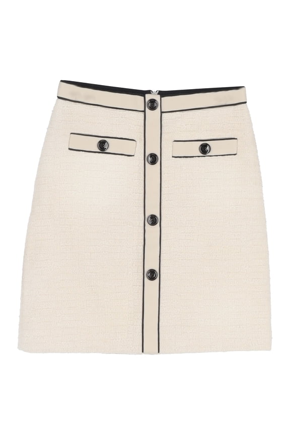 Pre-Owned Maje Button Detail Mini Skirt in Cream Cotton Tweed