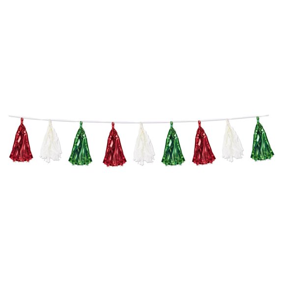Beistle Metallic & Tissue Tassel Garland Red/White/Green (Case of 12)
