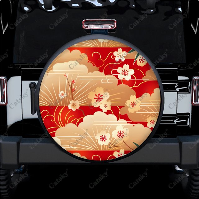 Housse de Roue Universelle en Polyester Fleurs Vintage Chinoises pour Remorque RV SUV Camion Camping-Car