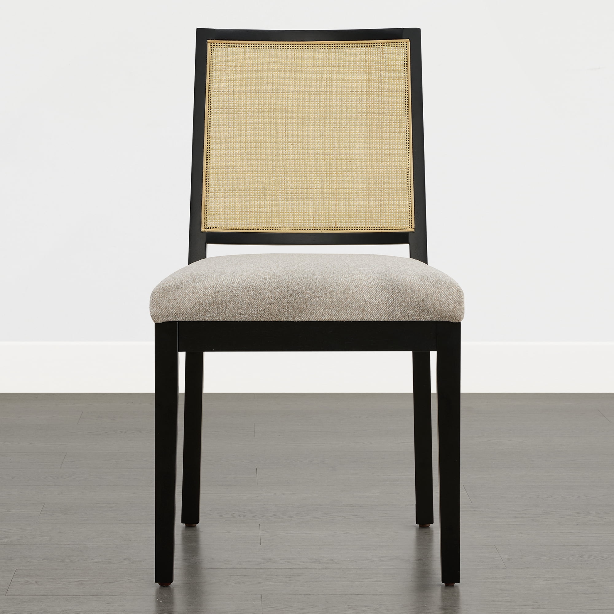 Spruce & Spring Boho Dining Chairs Set of 2 with Hand-Woven Natural Rattan Back, Upholstered Seat & Solid Wood Frame for Dining Room & Kitchen, Oatmeal Fabric