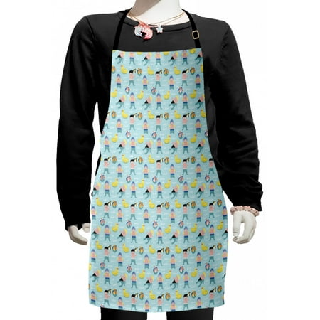 

Summer Kids Apron Young Boys Swimming in the Pool with Balls and Duck Floats Drawn by Hand Boys Girls Apron Bib with Adjustable Ties for Cooking Baking Painting Pale Teal Multicolor by Ambesonne