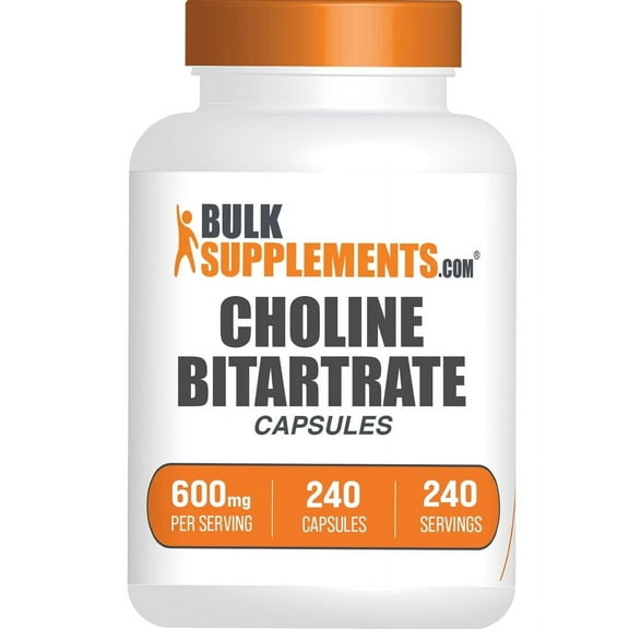 BulkSupplements Choline L-Bitartrate Capsules - Gluten Free, 600mg per Serving (240 Capsules - 240 Servings)