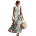thumbnail image 2 of Xoenoiee Koi Fish Lotus Leaf Print Summer Dresses for Women 2026, Sleeveless Crewneck Maxi Dress with Pockets, Cotton Linen Loose Fit Sundress for Beach Vacation and Resort Wear, Size S, 2 of 7