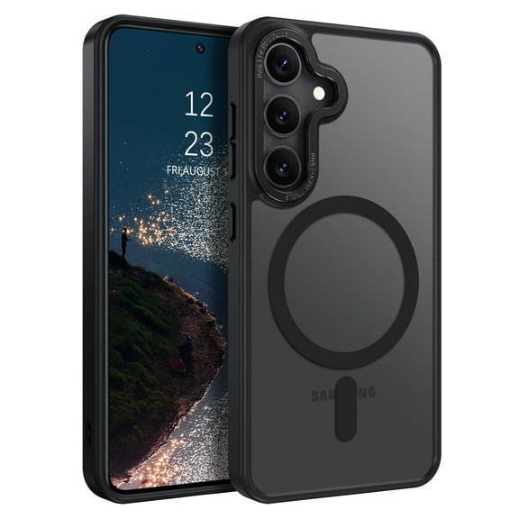 DOMAVER Samsung Galaxy S25 Case 6.2 Inch, MagSafe Compatible Matte Translucent Cover, Slim Shockproof Protective - Black