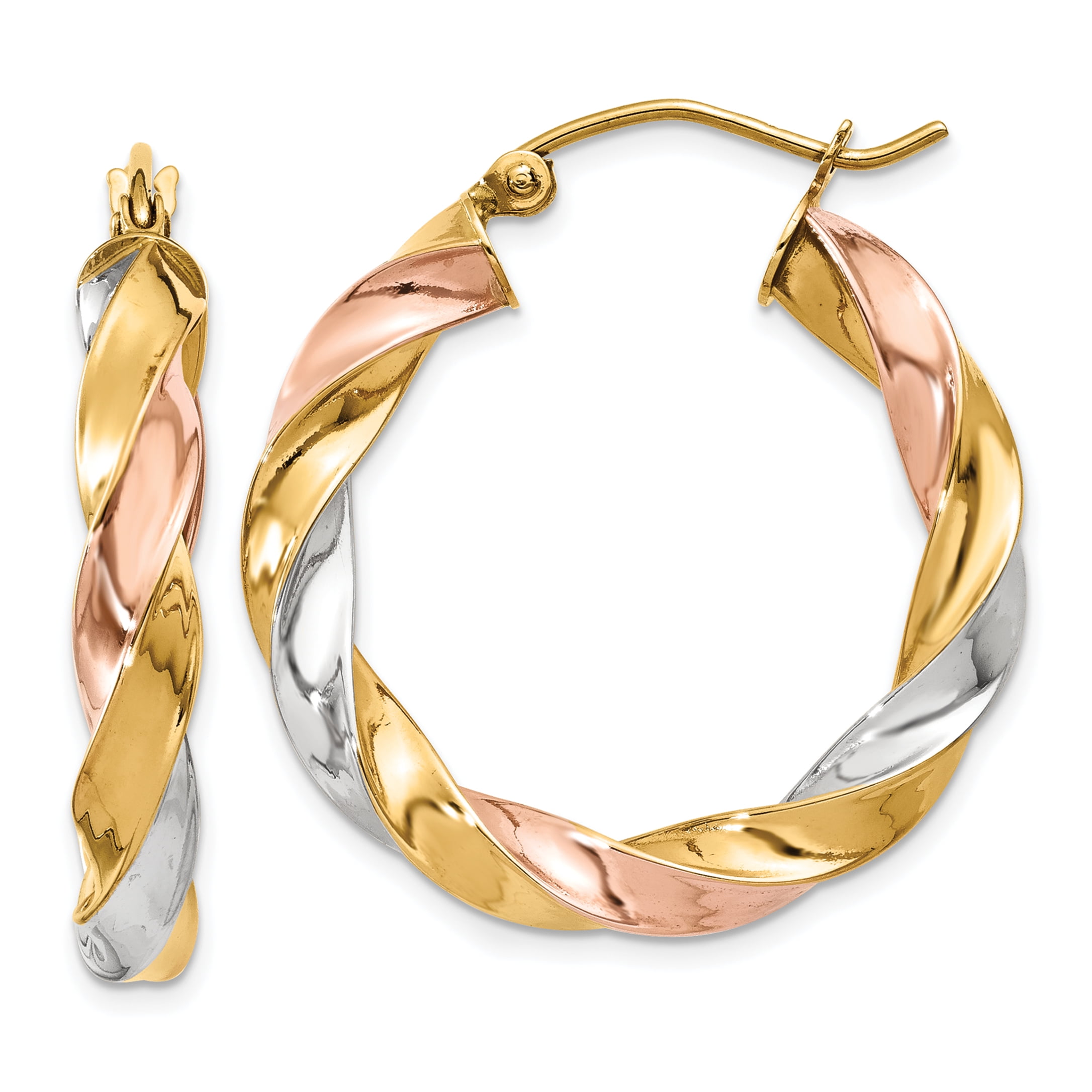 Pre-Owned 14K Tri-Colored Twisted Hoop Earrings