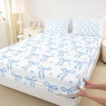 thumbnail image 3 of Feelyou Kawaii Blue Bowknot Kid Queen Sheet Sets, Love Heart Ribbon Bed Set, 4pcs, 3 of 7
