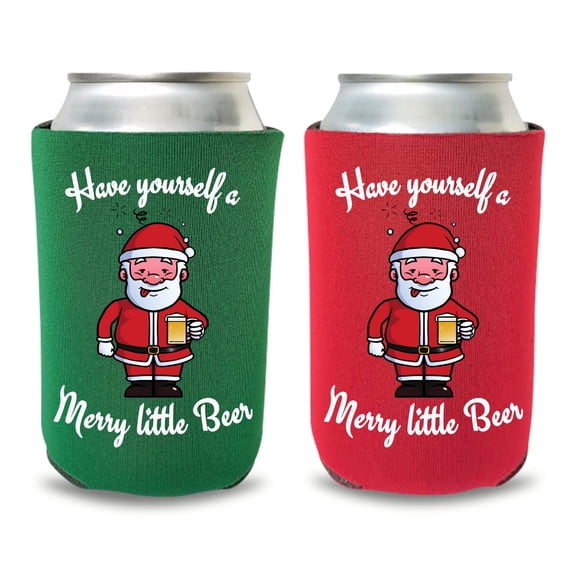 Christmas Can Coolers, Christmas Beer Coolie, Funny Christmas Gift, Party Favors, Drink Accessory (2 Pack (1 Red , 1 Green))