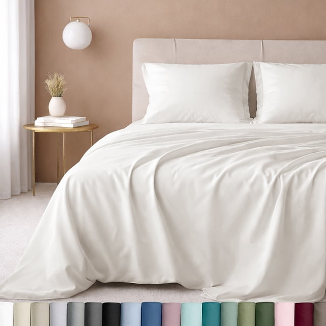 California Design Den Queen Size Sheet Set - 600 Thread Count 100% Cotton Sateen, Soft & Breathable - True Ivory