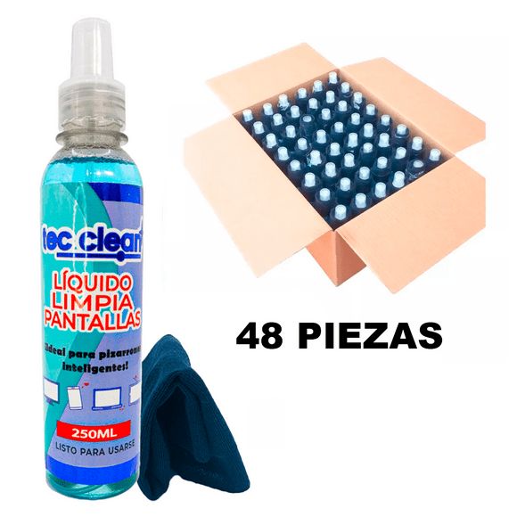 Liquido Limpiador de Pantallas Tec Clean Aroma a Menta 250ML 48 Piezas con Paño Anti Rayaduras