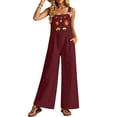 thumbnail image 5 of Floral Overalls for Women Boho Embroidered Wide Leg Cotton Linen Jumpsuits Loose Lightweight Adjustable Strap Cute Overalls, 3XL, 5 of 7