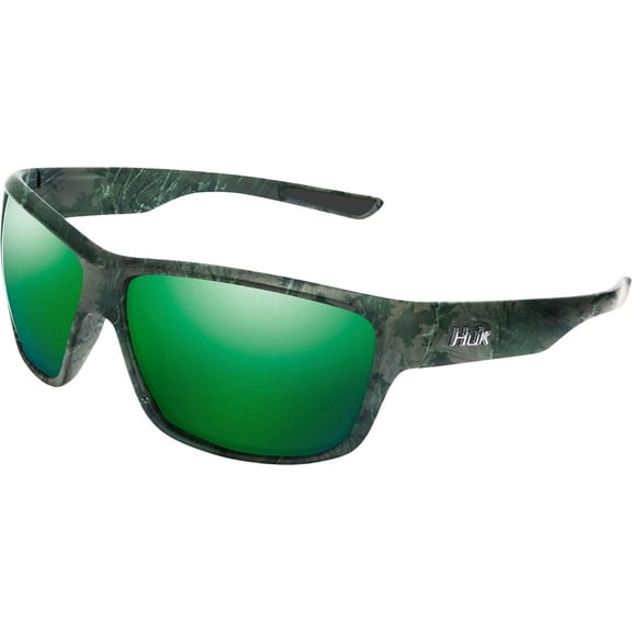 Huk Men's Spar Polarized Sunglasses Matte Souther Tier Subphantis Green Mirror Lens