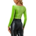 thumbnail image 3 of INSPIRE CHIC Women's Velvet Long Sleeve Off Shoulder Solid Crop Tops L Light Green, 3 of 6