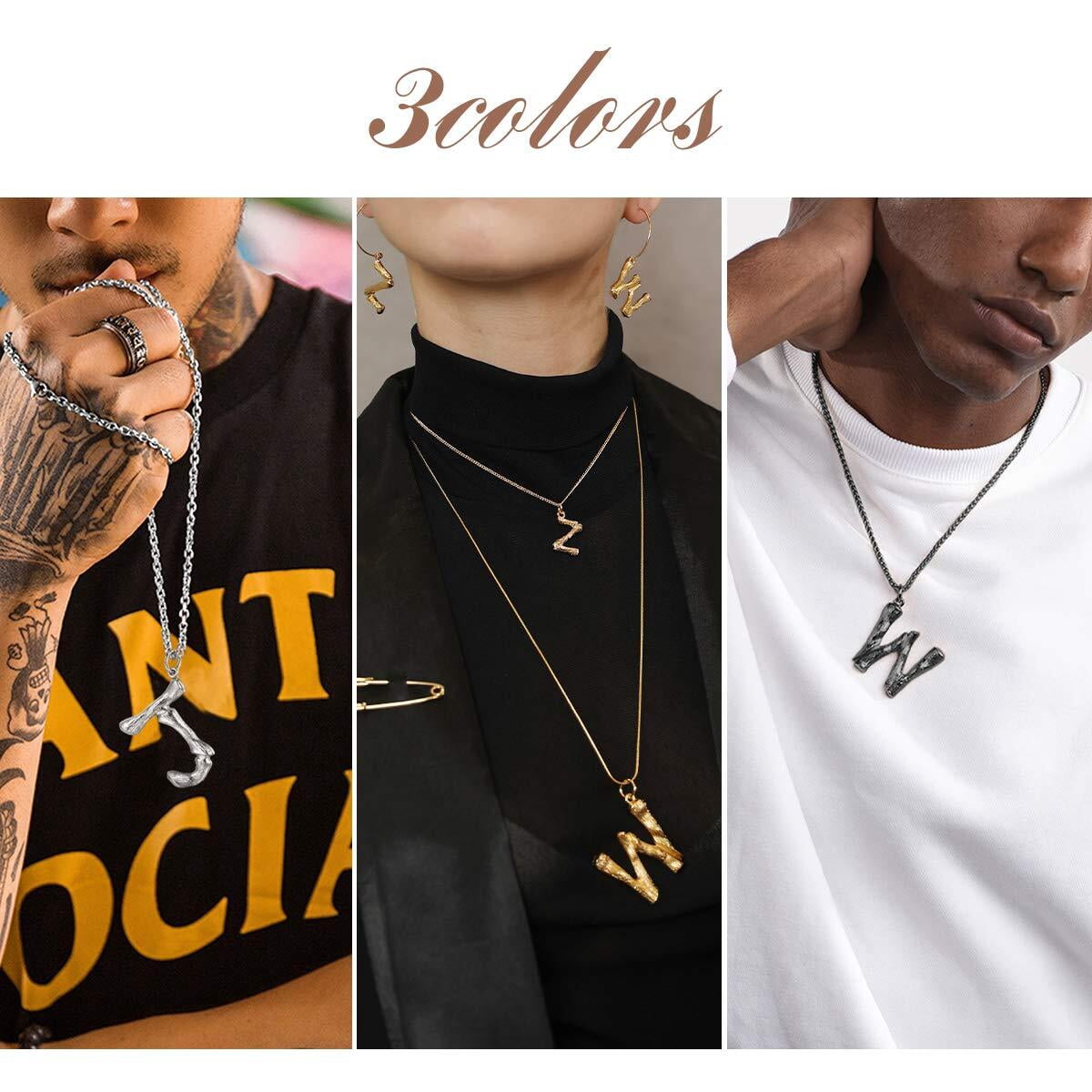 FOCALOOK Bamboo Initial Necklace for Women Oversize Letter S Pendant Capital Alphabet Statement Necklace Gold Plated