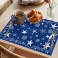 thumbnail image 3 of Navy Blue Coastal Placemats Set of 6 Summer Beach Starfish Shell Nautical Place Mats Indoor Wipeable Table Mats Washable Cloth Dining Table Placemats for Kitchen Holiday Party Home Decor 13x19 Inch, 3 of 9
