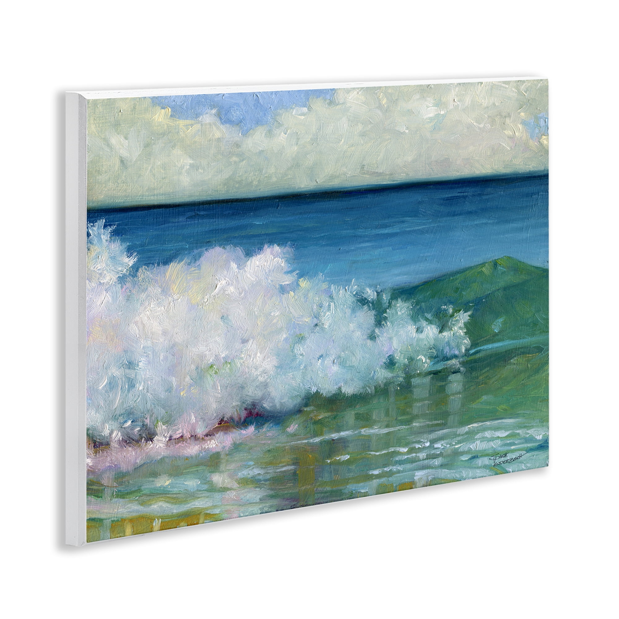 Stupell Industries Strong Splashing Wave Landscape Painting Unframed Art Print Wall Art, 14 x 11