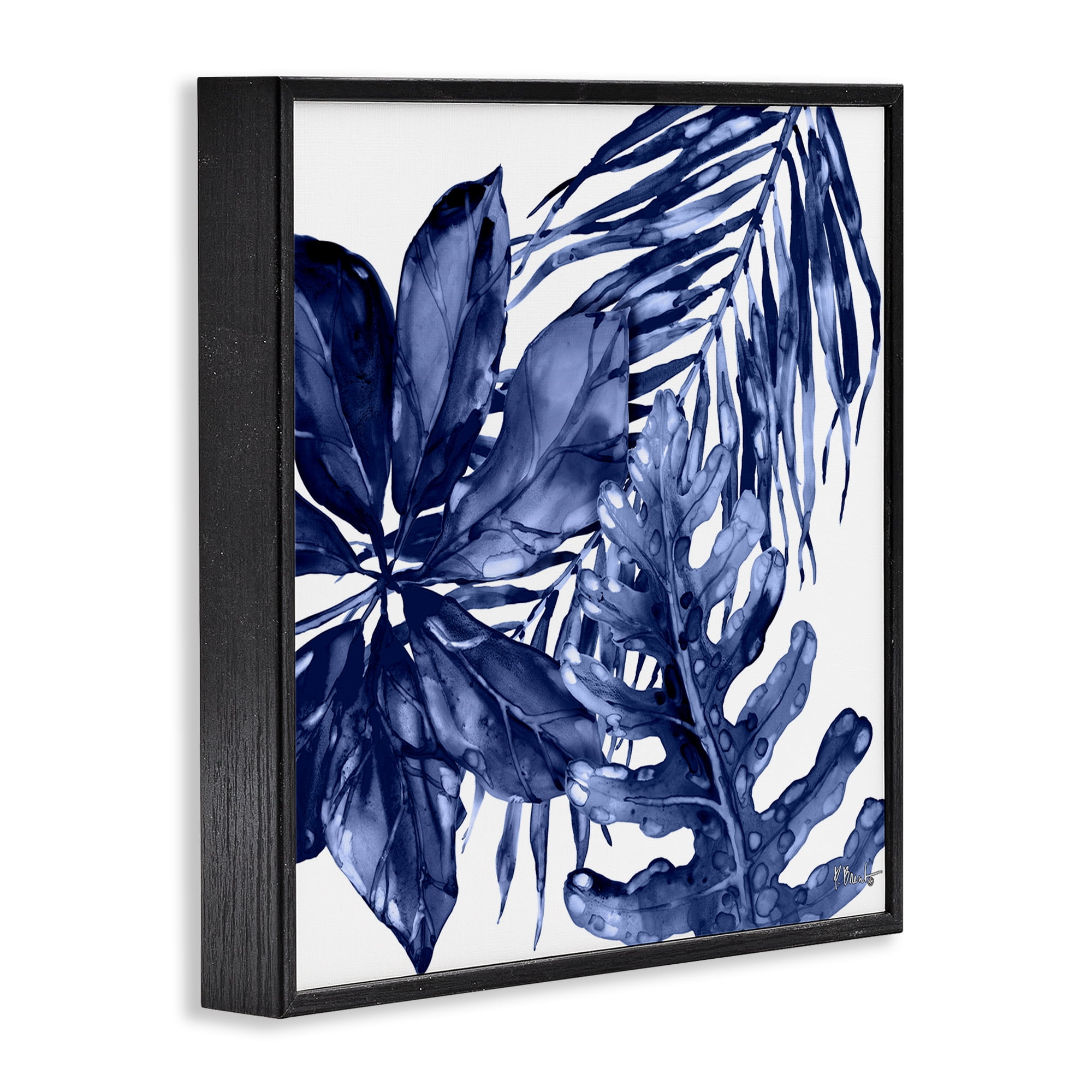 Stupell Industries Blue Hued Plant Leaves Botanical & Floral Painting Black Framed Art Print Wall Art, 24 x 24