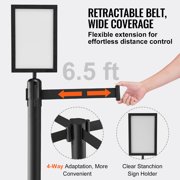 KFFKFF Queue Management Posts, Set of 6 Crowd Management Barriers, Carbon Steel with Baked Paint Finish, Stanchion Post Featuring Sign Holder & Trio of 6.5FT Extendable Straps, Line Separator