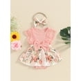 thumbnail image 2 of Infant Baby Girls Summer Jumpsuit Floral Print Lace Patchwork Romper Dress and Headband Set, 2 of 8