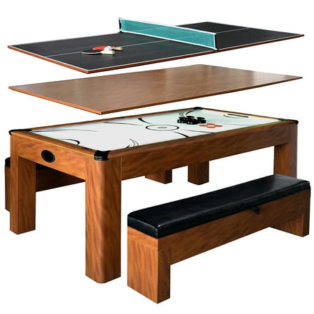 Hathaway Sherwood Air Hockey Table with Benches, 7-ft, Cherry/Black
