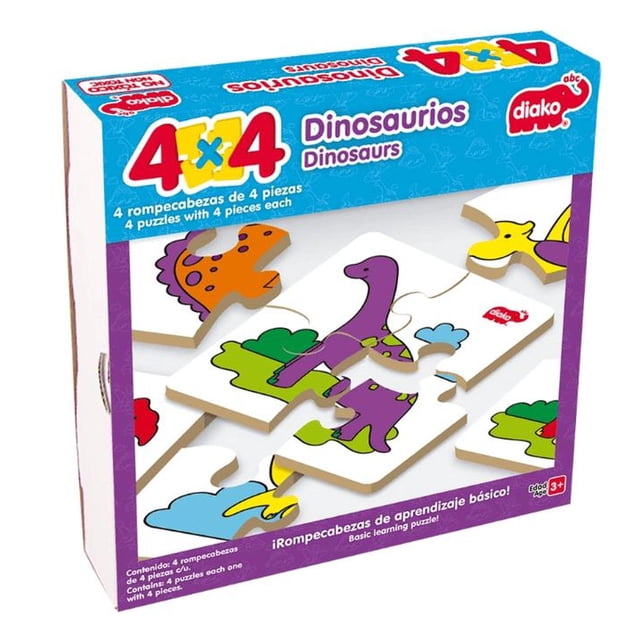 Manipulable 4X4 Dinosaurios Rompecabezas De De Madera Diako Diako Dinosaurios
