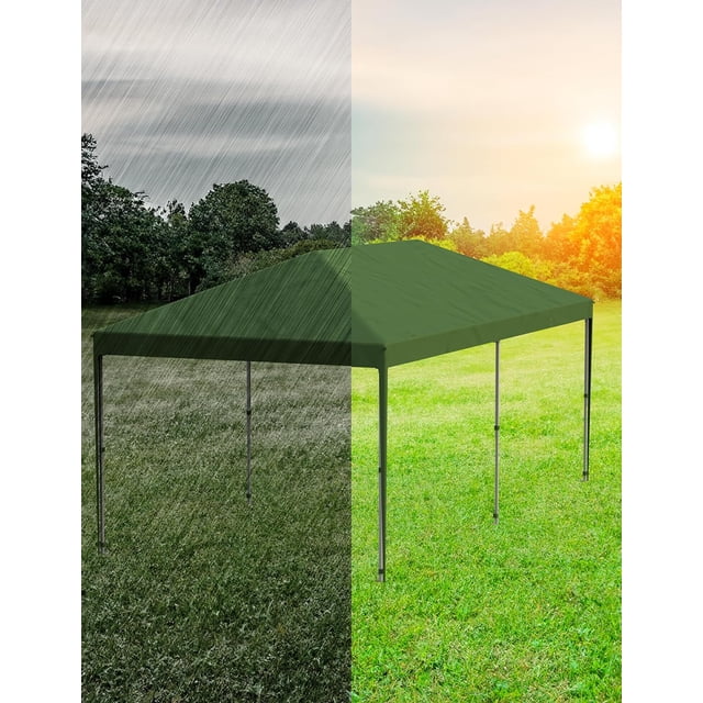 Tente à Auvent Escamotable – 10x20 Pi Robuste – Oxford 210D, Cadre Antirouille – Hauteur Réglable – Sac à Roulettes et 4 Sacs de Sable – Protection UV – Installation à un Bouton – Vert, 3 m x 6 m