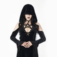 thumbnail image 4 of MEOWCOS Women's Wicked Witch Gothic Black Split Off-Shoulder Hooded Dress Dark Style Long Elegant Halloween Dress, 4 of 6