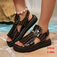 thumbnail image 2 of Womens Platform Sandals Fashion Pattern Leather Open Toe Cutout Summer Dress Shoes Comfortable Footbed Walking Shoes Black Size 6.5, 2 of 7