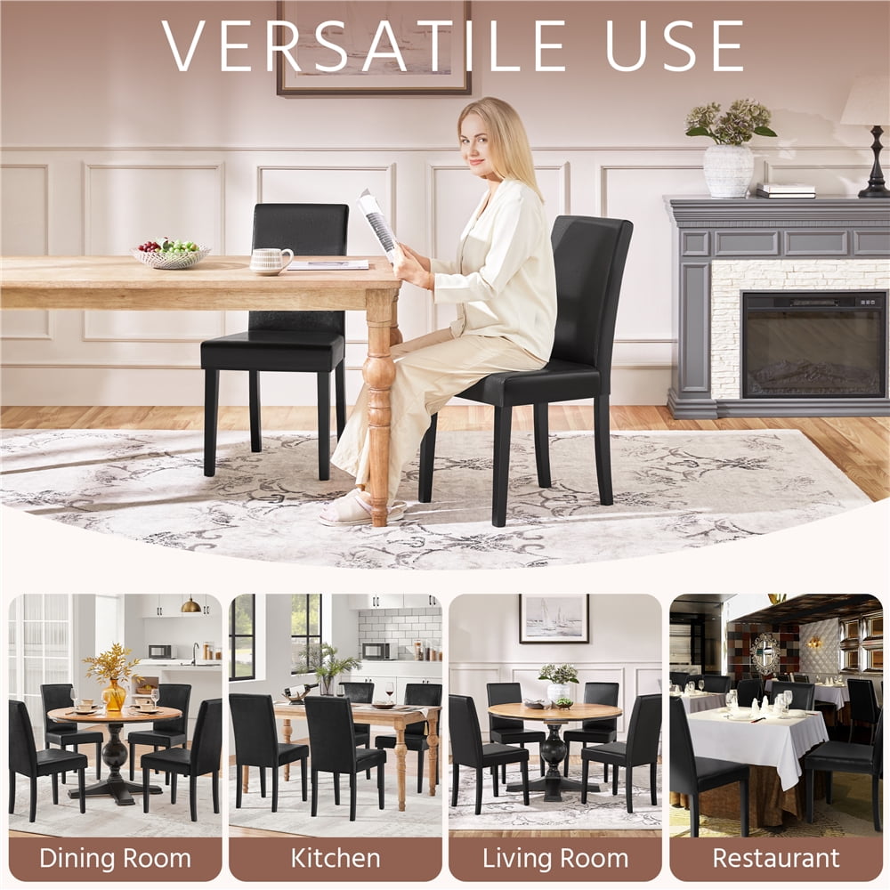 Yaheetech Faux Leather Dining Chairs with Rubberwood Legs, Set of 2, Black