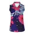thumbnail image 5 of KIHOUT New Summer Fashion Women's Casual T-shirt Printed V-neck Sleeveless Top Waistcoat Turdown Collar Tank Top Button Blouse Ladies T-shirt Coat, 5 of 7