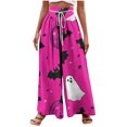 thumbnail image 2 of WXLWZYWL Halloween Pants for Women Women's Comfy Stretch Pants Casual Palazzo Sweatpants Bat Print Drawstring Wide Leg Pant Lounge Elastic Waist Sweatpant, 2 of 4