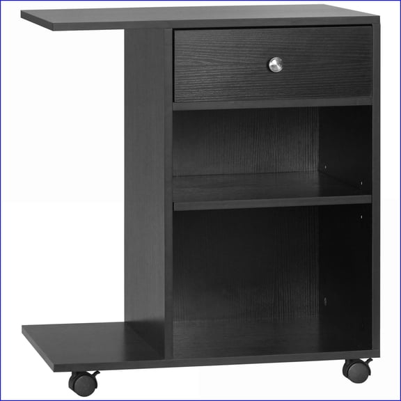 Printer Stand Rolling Cart with Wheels, Adjustable Shelf & Drawer for Office/Home | Particle Board | Black