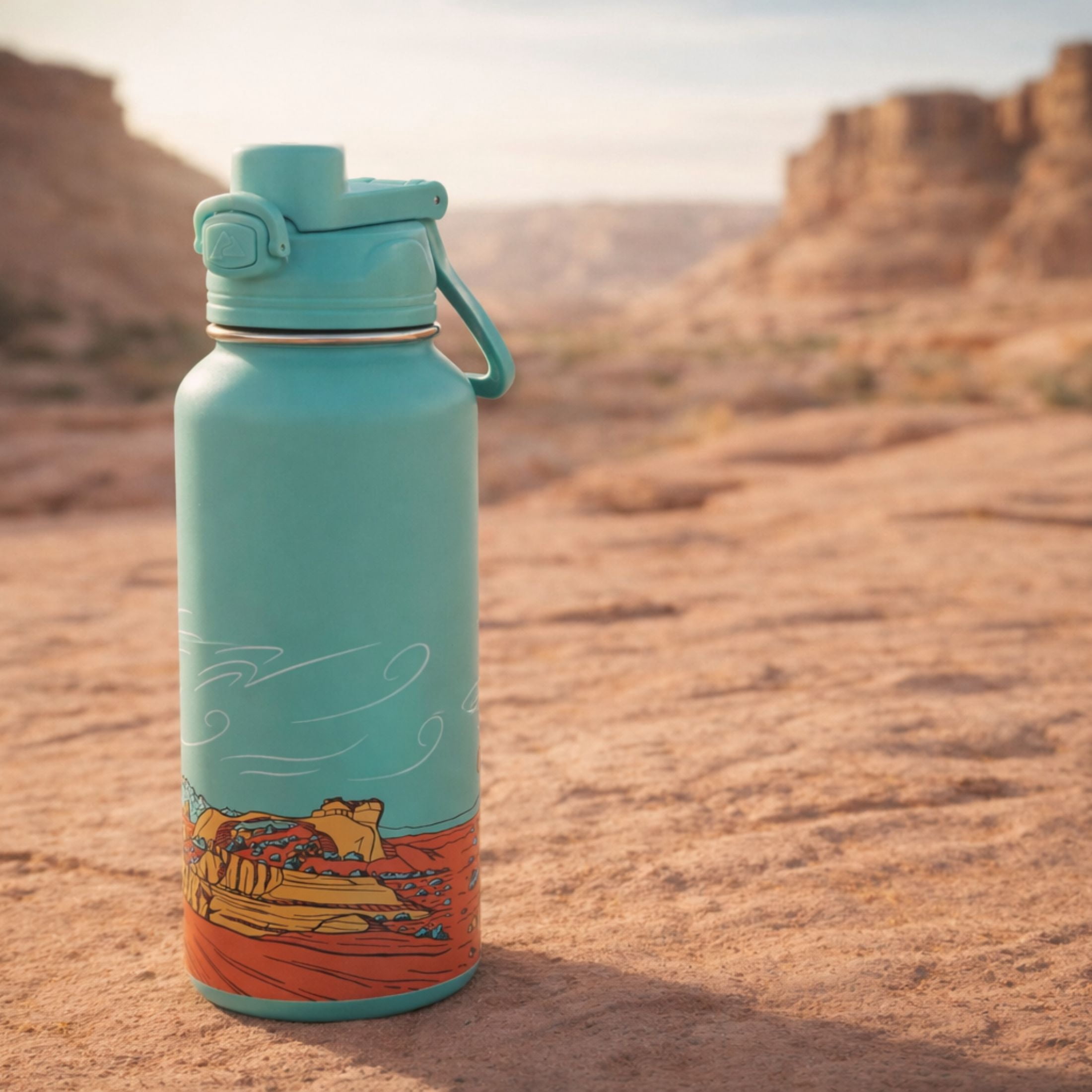 Ozark Trail 32 oz Stainless Steel Pop-Lid Insulated Water Bottle, Sandstone Sky