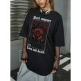 thumbnail image 3 of Goth Valentine's Day Gothic Style Oversized T-Shirt With Large Rose Print Dark Romance XVII Love And Death, School, Unisex, 3 of 4