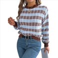 thumbnail image 3 of Suéter de Rayas con Bloques de Color para Mujer, Otoño-Invierno 2025, Cuello Redondo, Informal, de Punto Holgado. Color Café M, 3 of 9