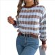 thumbnail image 3 of Suéter de Rayas con Bloques de Color para Mujer, Otoño-Invierno 2025, Cuello Redondo, Informal, de Punto Holgado. Color Café L, 3 of 9