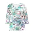 thumbnail image 4 of DeHolifer Women's Shirts Floral Printed 3/4-Sleeve V-Neck Button Down Casual Loose Shirts Tops Purple M, 4 of 6