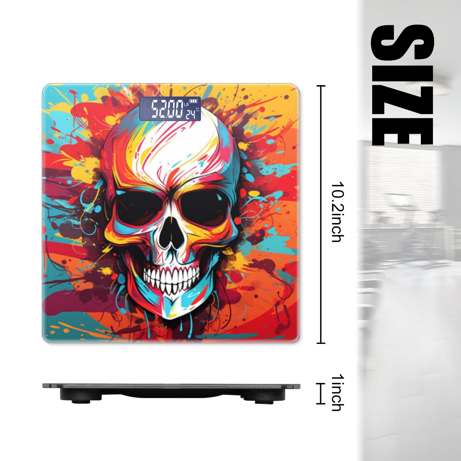 Bathroom Scale, Highly Accurate Digital Body Scale,Precisely Measures Weight up to 400 lbs-Colorful Skull With Vivid Color Splashes In The Background